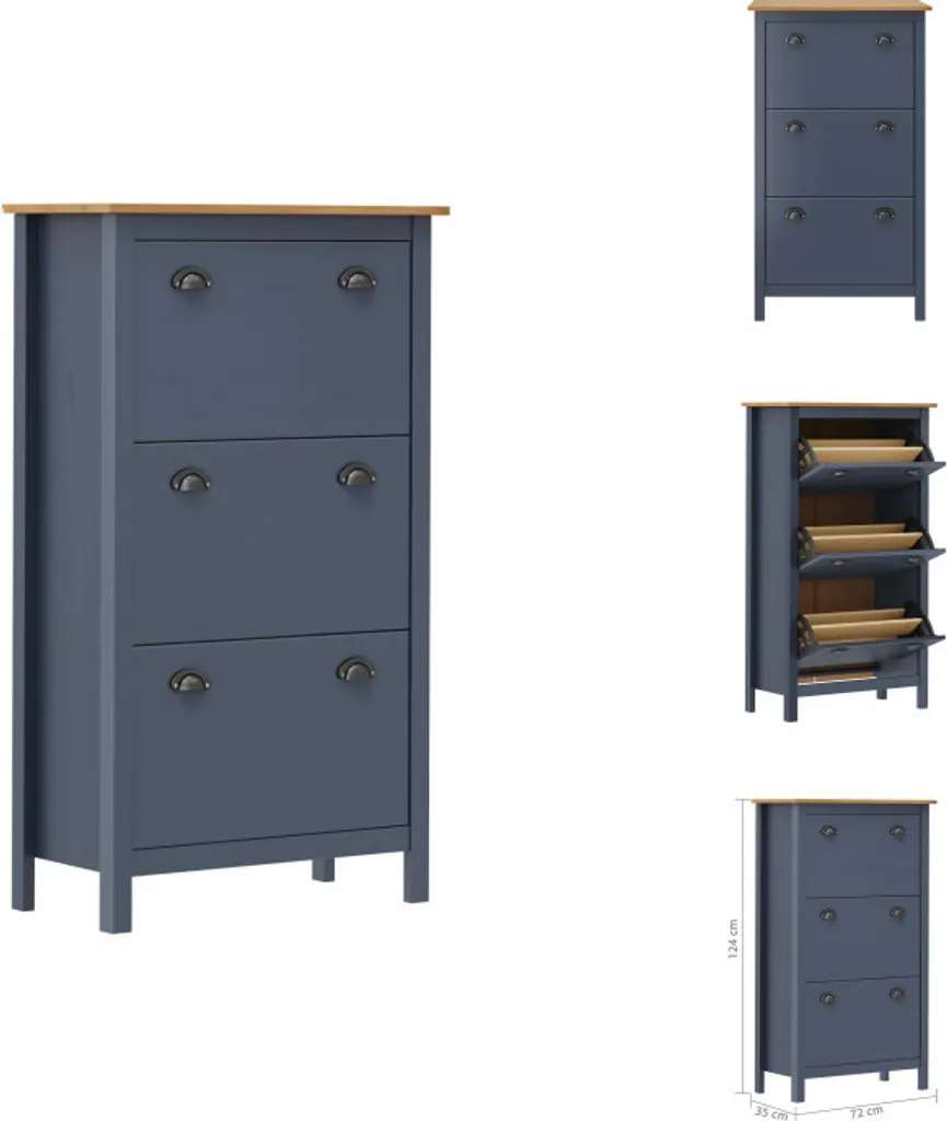 vidaXL Armoire à chaussures Hill Gris 72x35x124 cm en Pin massif robuste