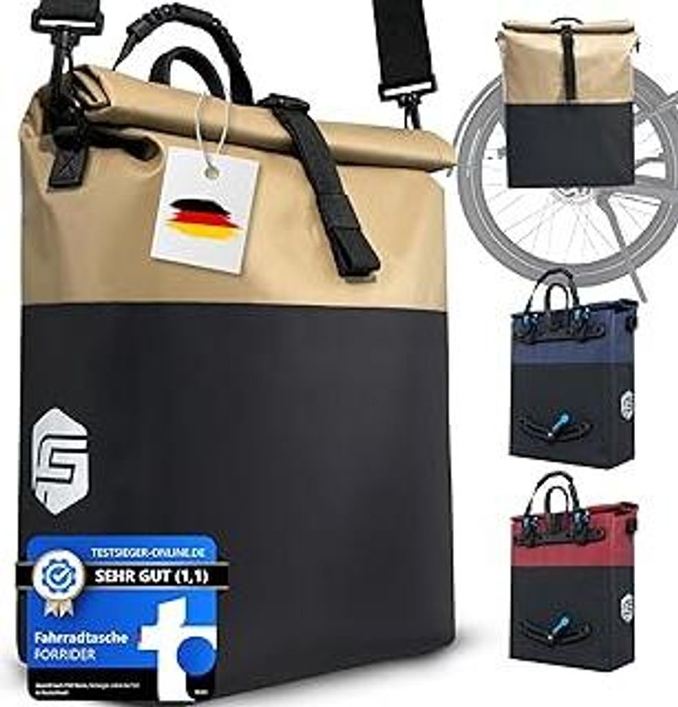 Forrider Fahrradtasche E-Bike & Fahrrad Tasche wasserdicht 22L für Gepäckträger mit Schultergurt & Reflektoren | Fahrrad Gepäckträgertasche | ...