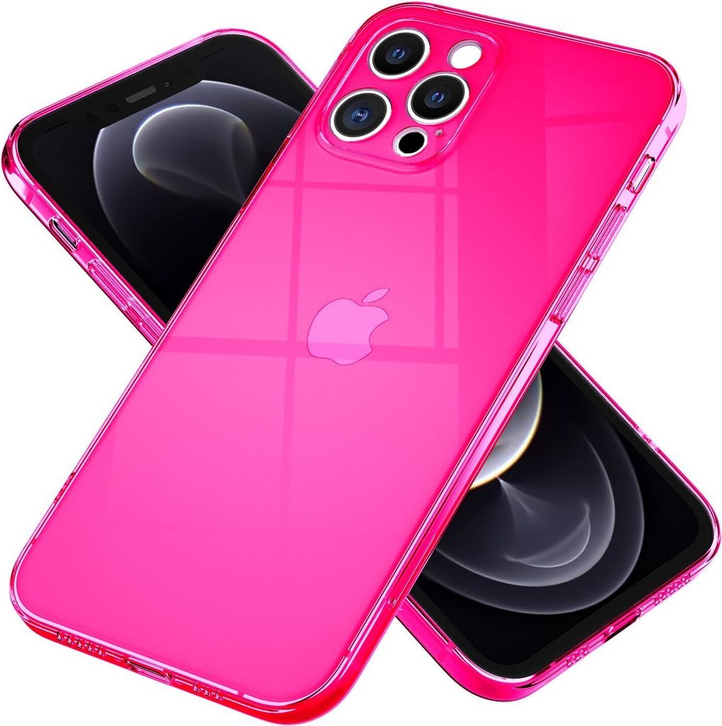 NALIA Klare Neon Handyhülle für iPhone 13 Pro Max, Durchsichtig Bunt Leuchtend Vergilbungsfrei, Dünne Robuste Schutzhülle Cover Case Pink