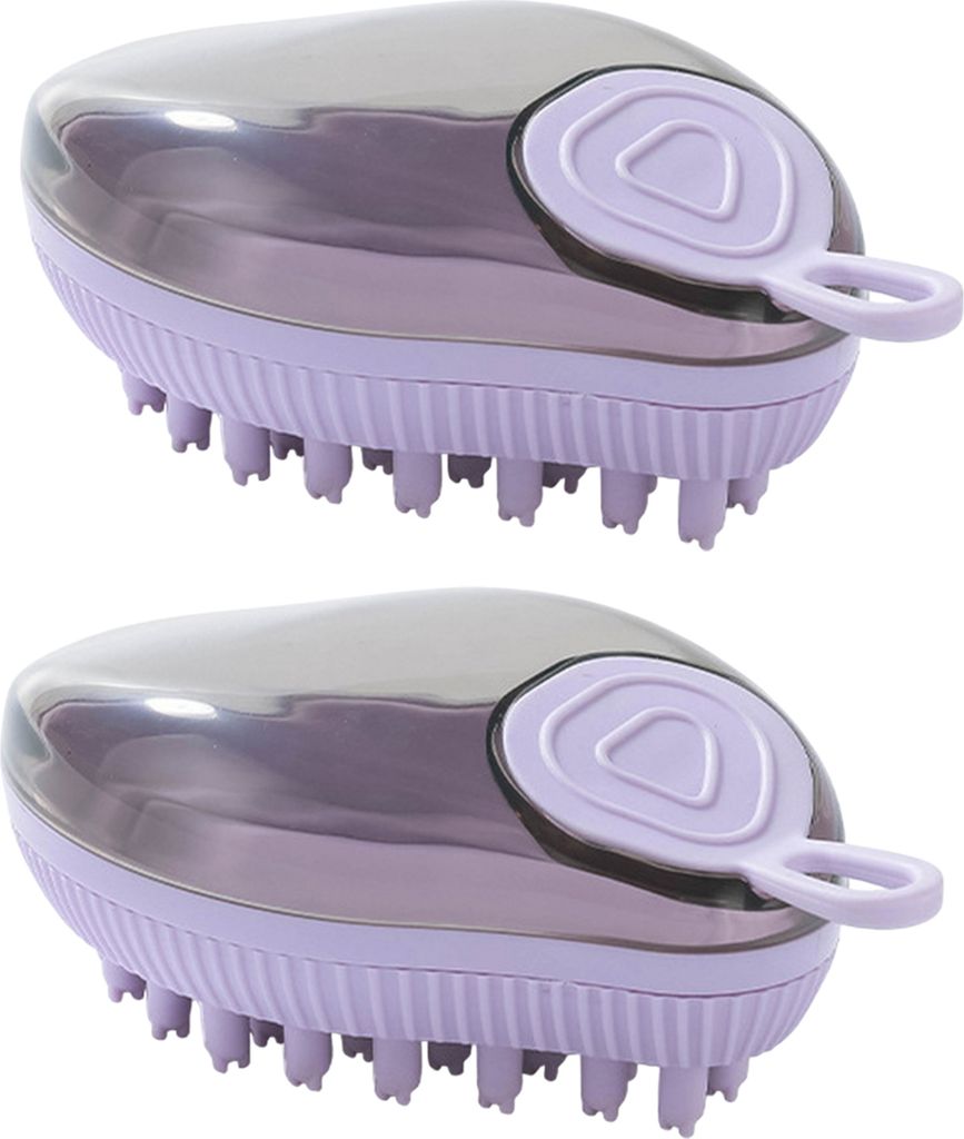 2 Stück Badebürste für die Fellpflege von Haustieren mit Seifen- und Shampoo-Spender, weiche Silikonborsten, reinigt und massiert, Bürste für ...
