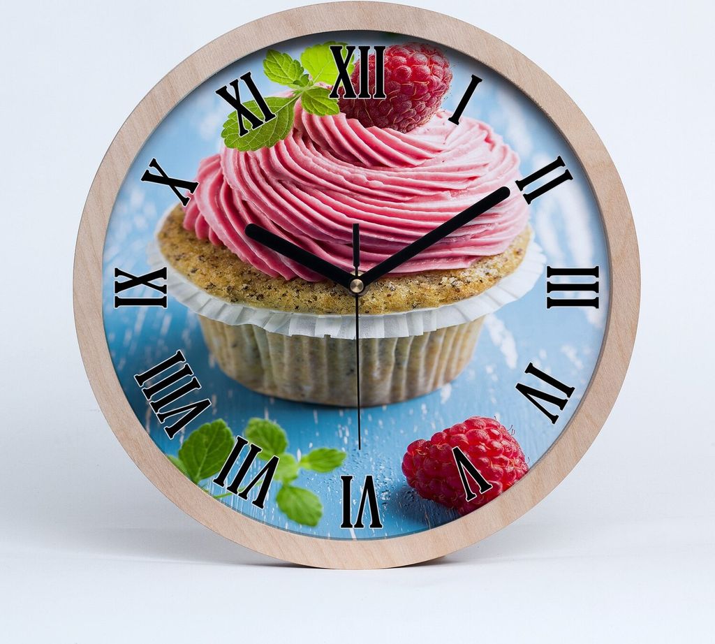 Holzuhr 30fi cm wanduhr - schwarze Spitzen - Himbeerkuchen