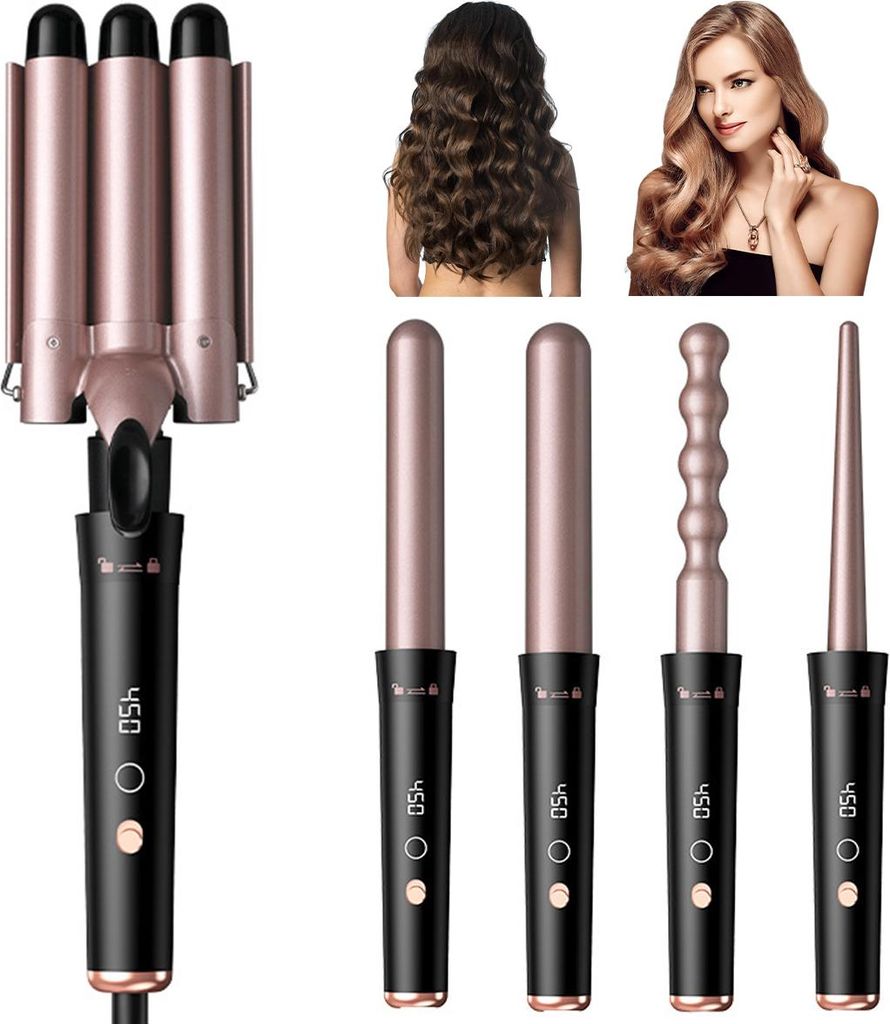 Lockenstab-Set 5-in-1, einstellbare Temperatur, Keramik, austauschbar, schnelle Aufheizung