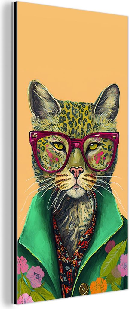 MuchoWow Wanddekoration Metall Metallbild Wandkunst 40x80 cm Tiere - Katze - Brille - Blumen - Hippie MuchoWow Aluminium Gemälde - Wanddekoration ...