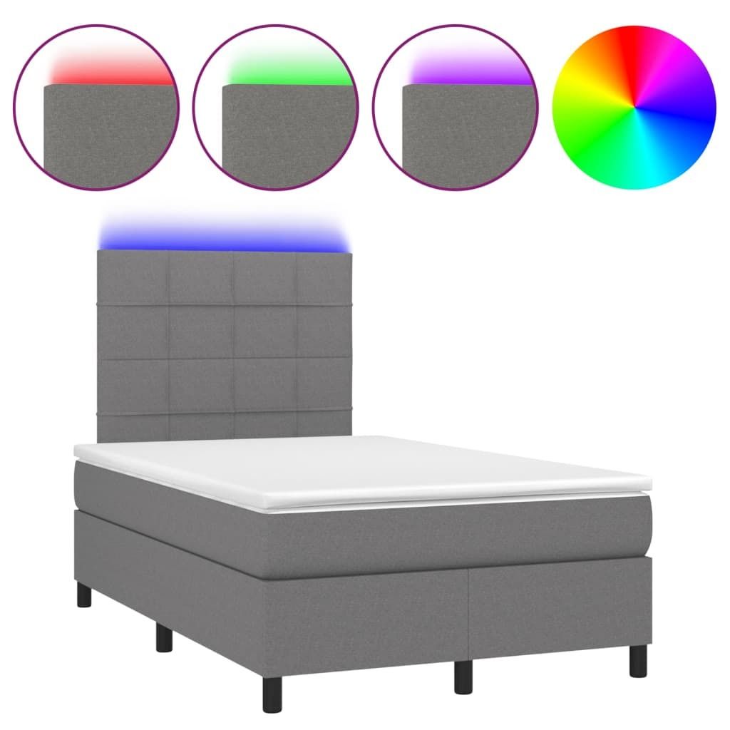 vidaXL Boxspringbett mit Matratze & LED Dunkelgrau 120x200 cm Stoff