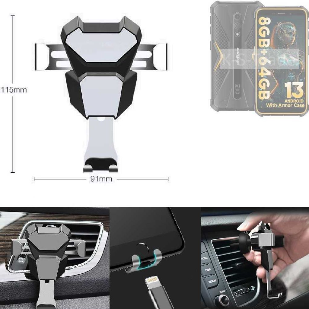 K-S-Trade Lüftungshalterung kompatibel mit Ulefone Armor X12 Pro kompakte Handy-Halterung Lüftungsschlitz Lüftungsgitter Autohalterung KFZ