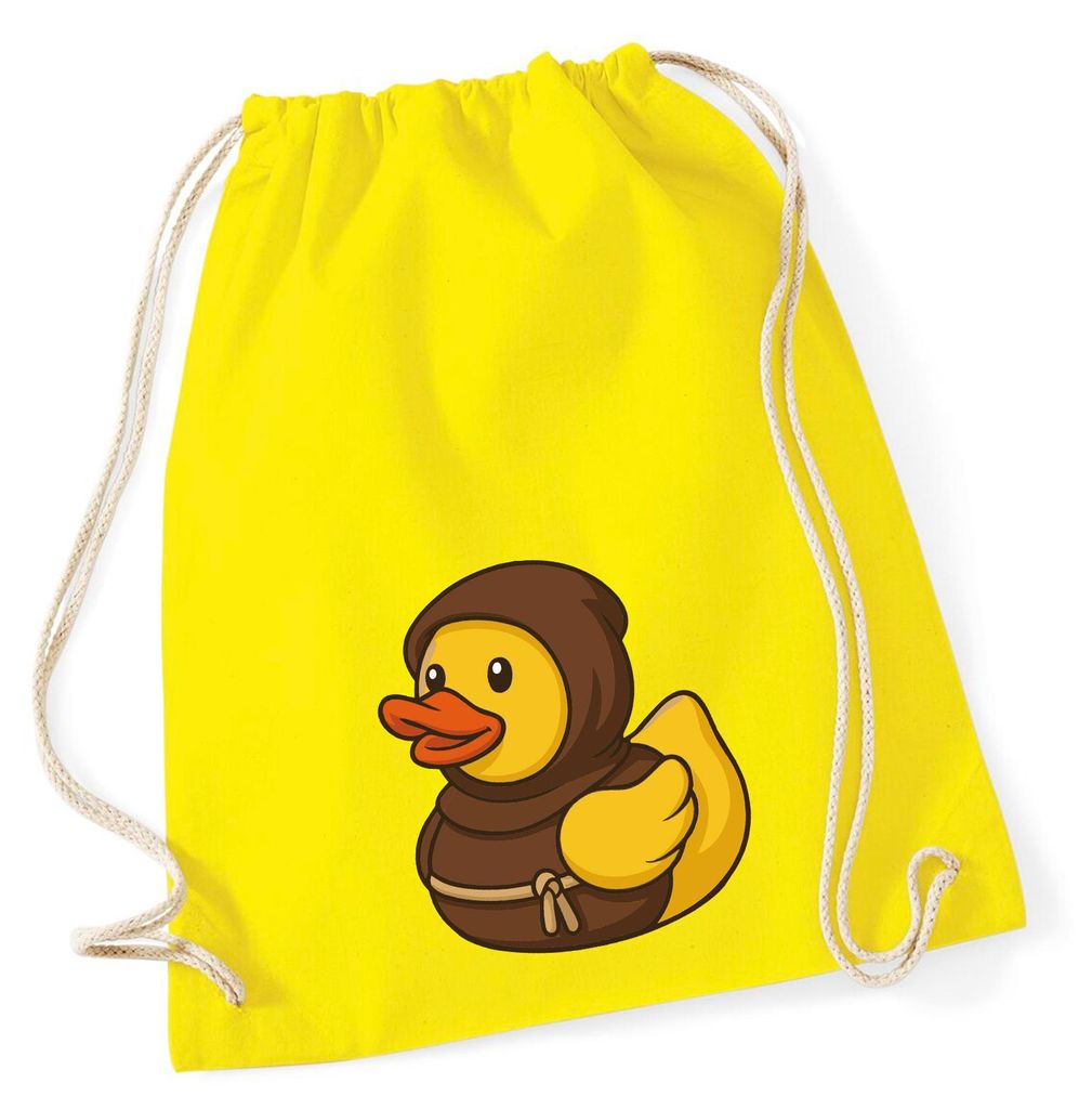 Huuraa Turnbeutel Quietscheente Mönch Gummiente Kloster 12 Liter Yellow Baumwolle Rucksack Geschenkidee