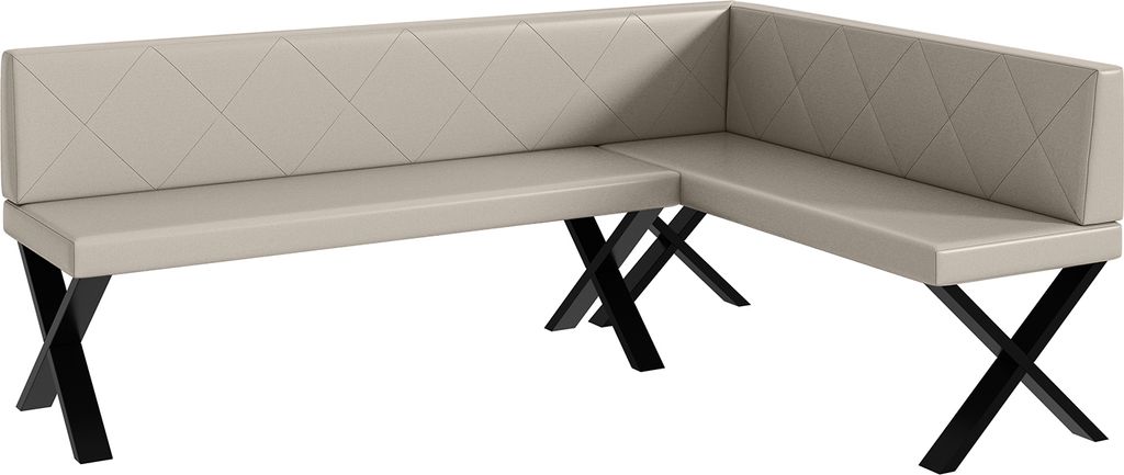 MEBLINI Eckbank für Esszimmer - Küchenbank - Essecke - Sitzecke Küche - ERIC - X-Beine 142x196x87cm Rechts - Beige Kunstleder