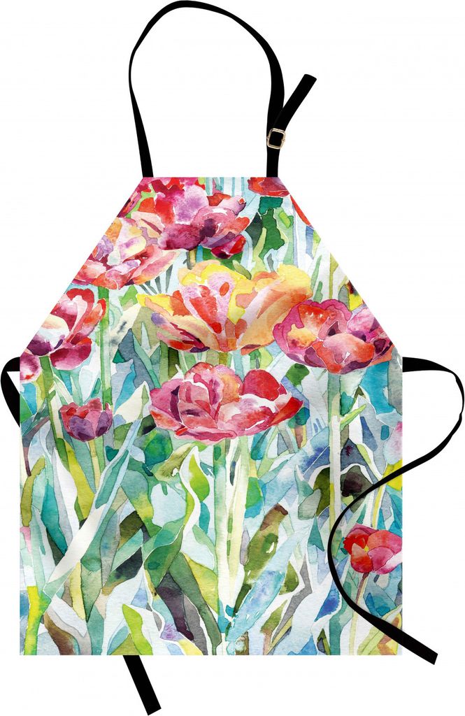 ABAKUHAUS Aquarell Blume Kochschürze, Malerei von Sommer-Frühlings-Blumen in verblaßten Farben-Blumenjahreszeitdruck, Farbfest Höhenverstellbar...