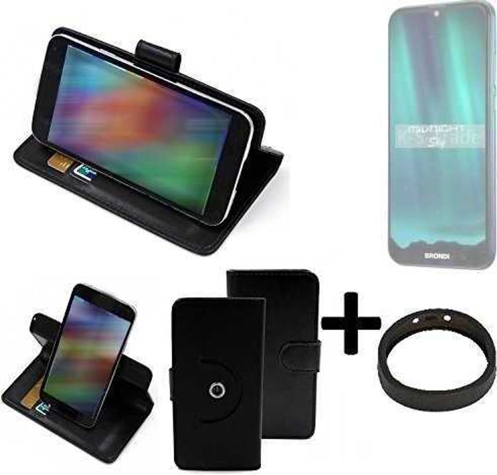 K-S-Trade Case Schutz Hülle kompatibel mit Brondi Midnight Sky + Bumper Handy Hülle Flipcase Smartphone Cover Handy Schutz Tasche Walletcase schwarz