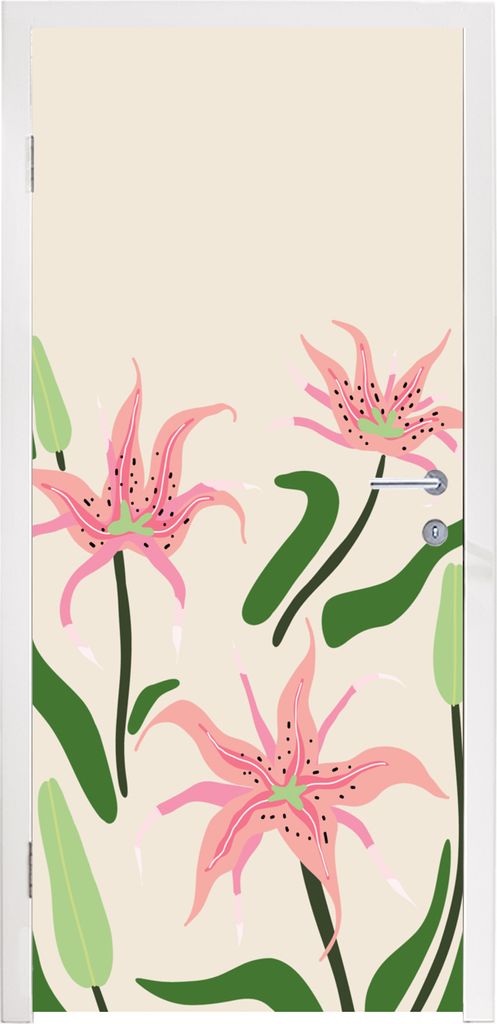 MuchoWow Türtapete Selbstklebende Türfolie Blume - Rosa - Blätter 80x215 cm Türposter Türaufkleber Klebefolie Türklebefolie - Selbstklebend...