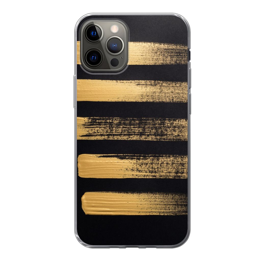 MuchoWow Handyhülle Schutzhülle Hülle für iPhone 12 Pro Muster aus goldener Farbe auf schwarzem Hintergrund Silikon Softcase Handy Hülle - A...