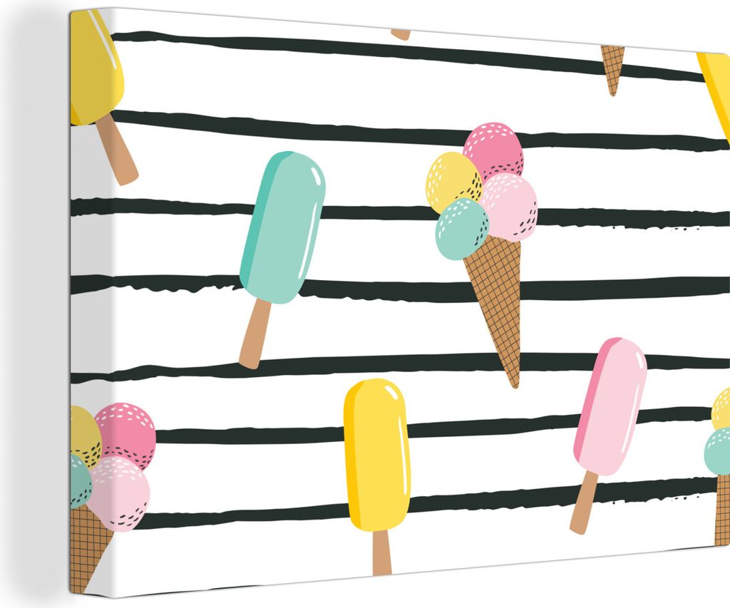 OneMillionCanvasses - Leinwandbilder - 150x100 cm, Sommer - Eiscreme - Pastell - Streifen, Wandbilder Kunstdruck Wanddekoration