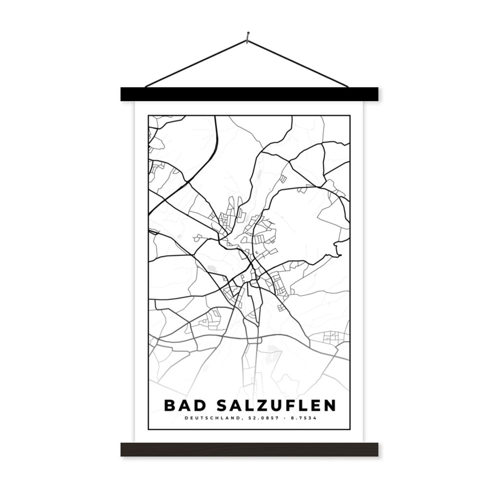 MuchoWow Textilposter Karte - Bad Salzuflen - Karte - Stadtplan 120x180 cm mit schwarzem Rahmen - Fotos
