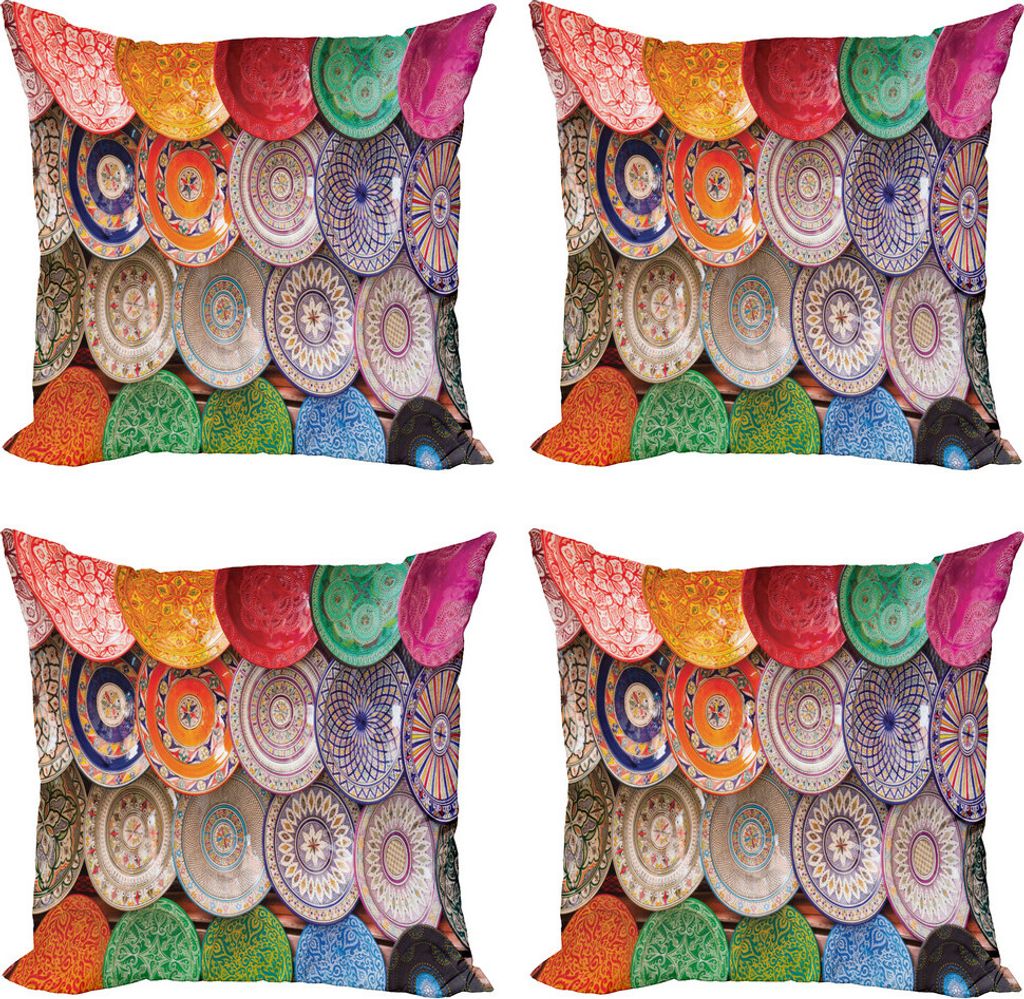 ABAKUHAUS marokkanisch Kissenbezug Set (4 Stück), traditionelle bunte, Moderner Doppelseitiger Digitaldruck, 50 cm x 50 cm, Mehrfarbig