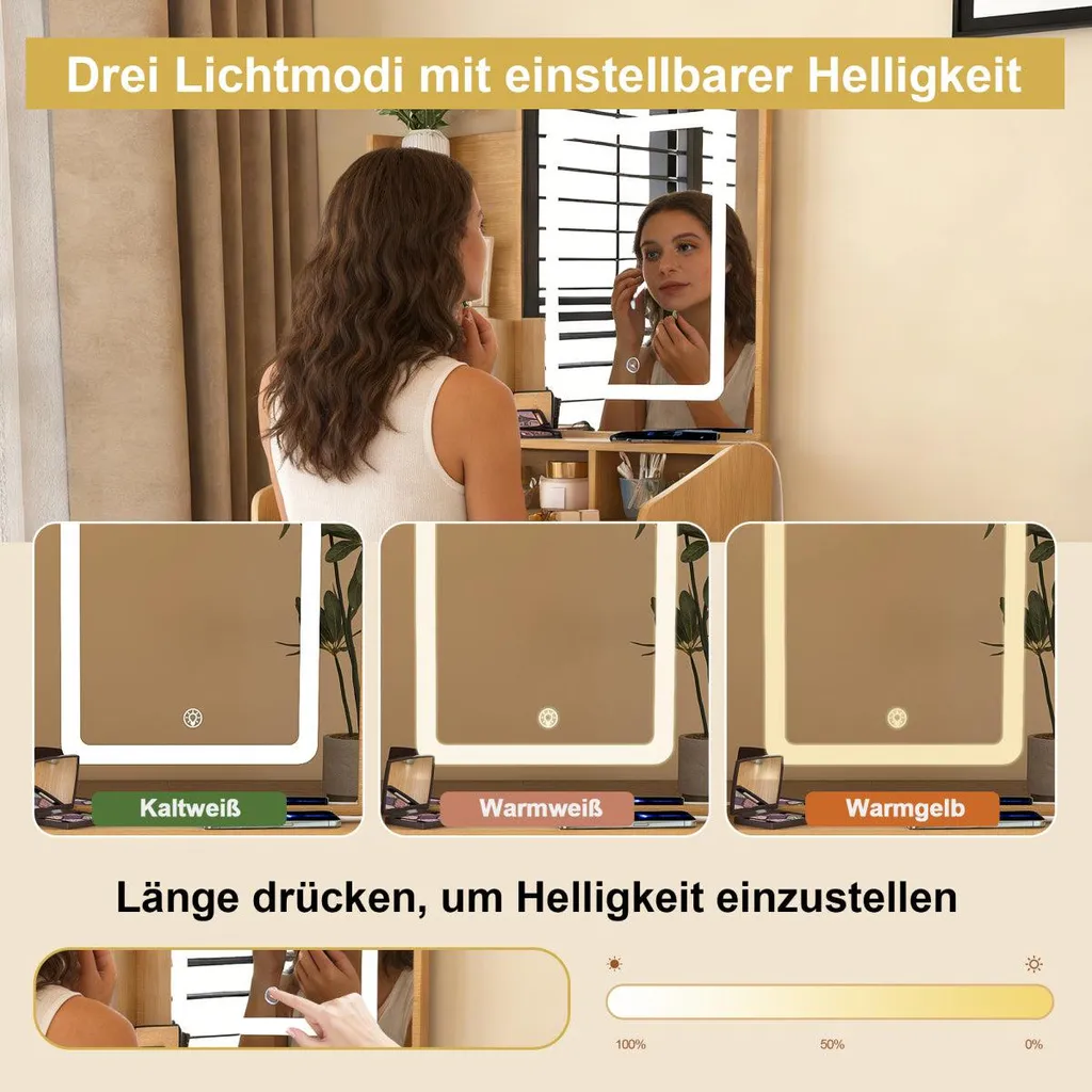 Coiffeuse avec miroir LED et prise intégrée L60 H130 cm Style Moderne - 7