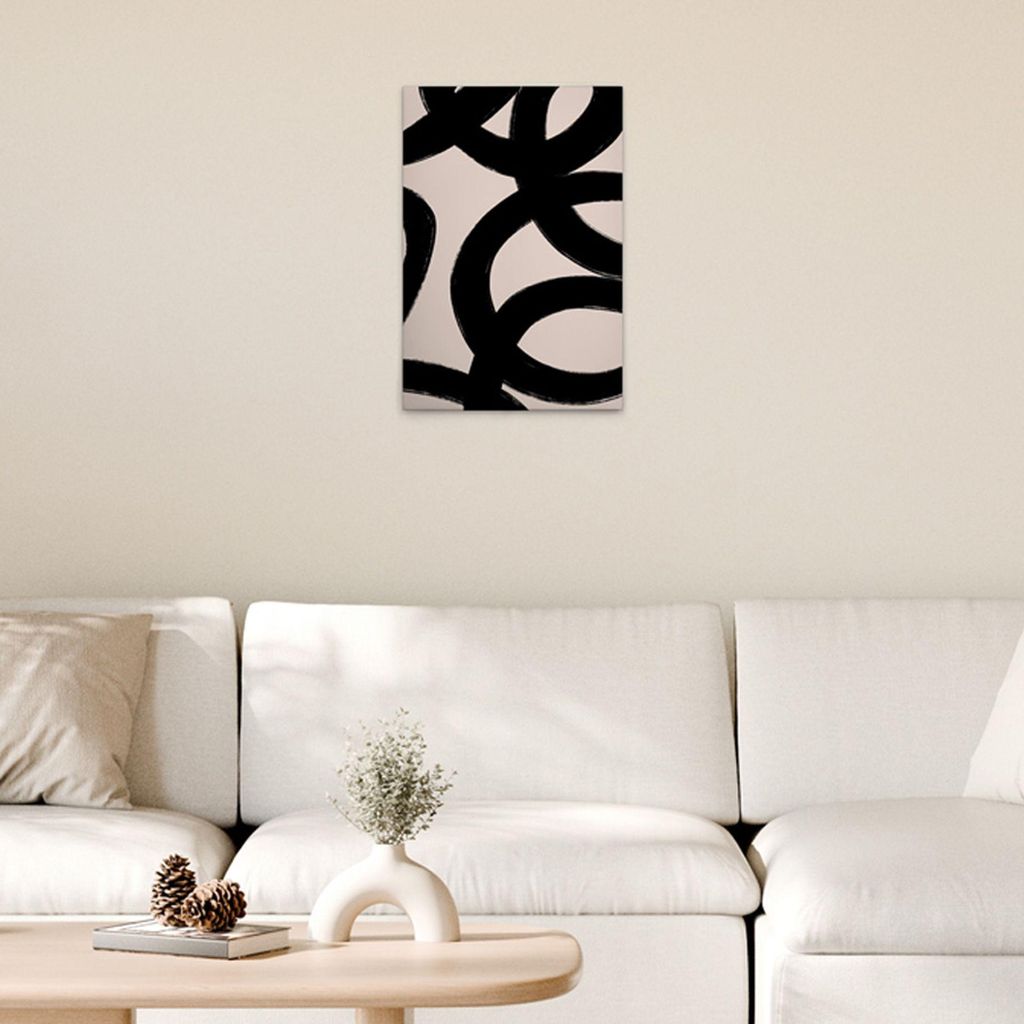TADESSI Leinwandbild Minimalistisch Schwarz Beige - Wandbild 30 x 45 cm - Kunstdruck auf Leinwand in Creme Schwarz - M1-No.51513