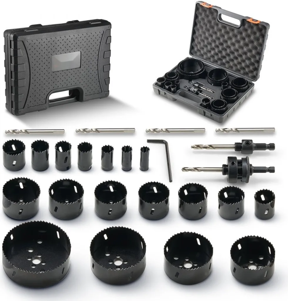 Set de 18 scies cloches bimétalliques HSS pour perceuse avec 6 forets