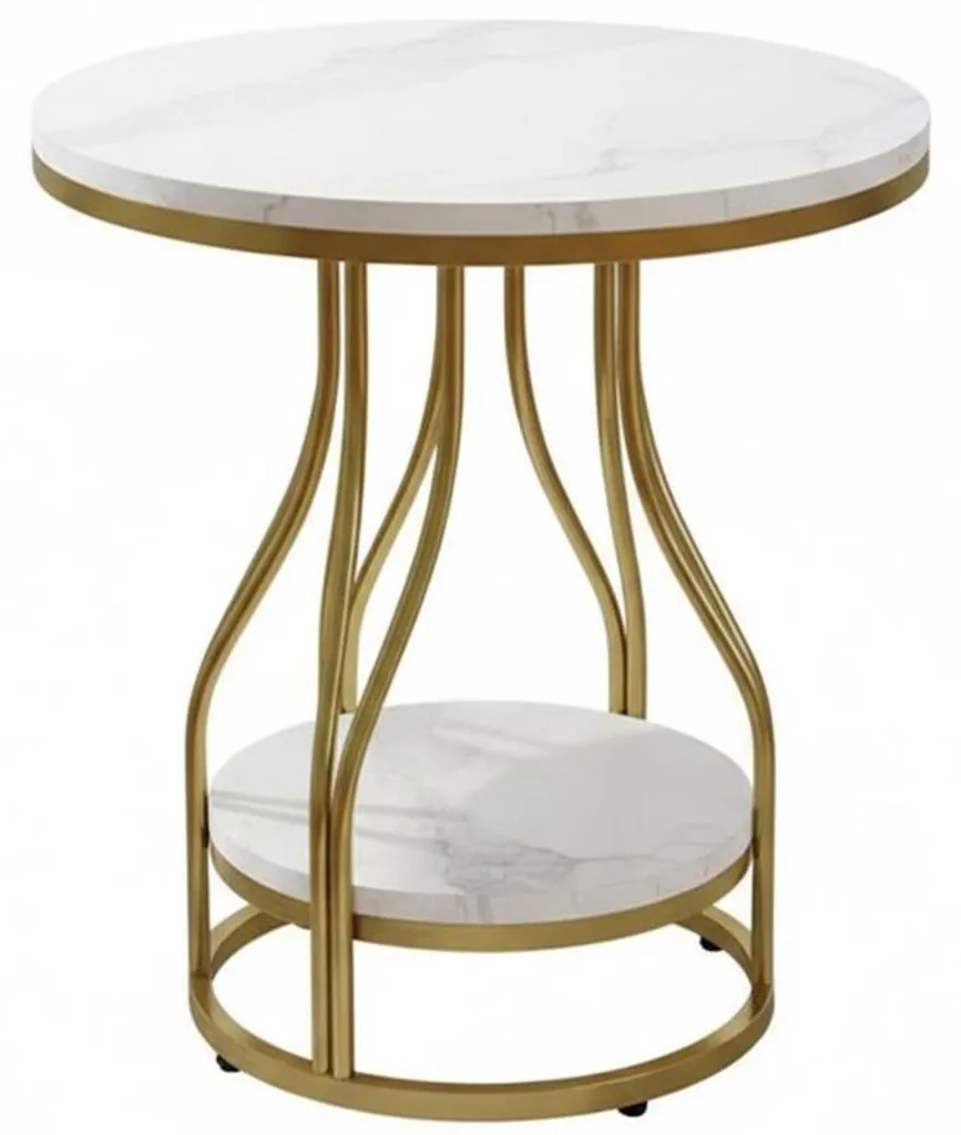 Petite table de nuit blanche et dorée style scandinave avec 2 plateaux