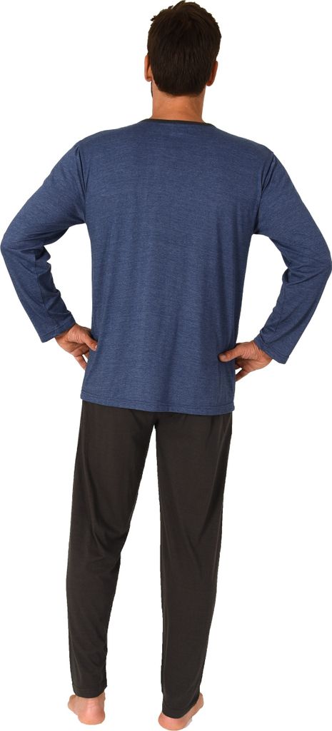 Herren Pyjama langarm Schlafanzug in toller melange Optik - 212 101 10 902 ; blau , 48