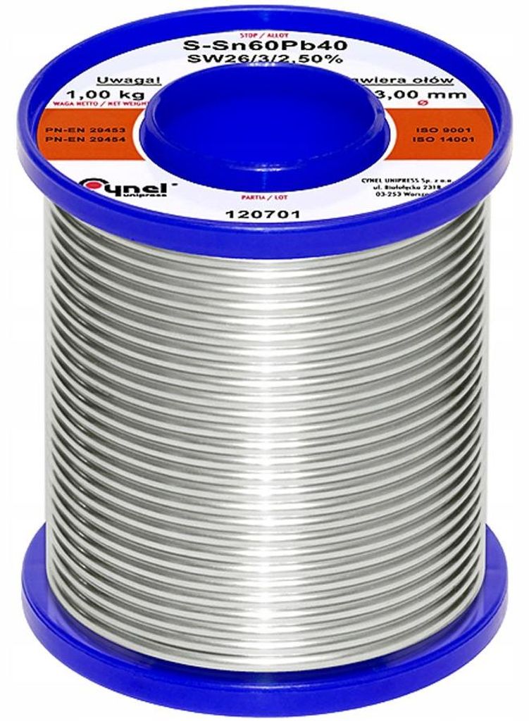 Zinn mit Flussmittel 3,00 mm/1000 g Sn60Pb40 Zylinder 3 mm
