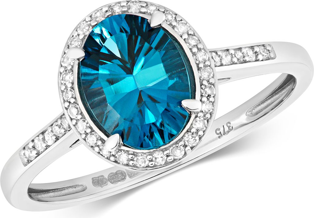 9 Karat (375) Weißgold Cluster Diamant Damenring Brillant-Schliff 0.12 Karat mit London - Blautopas, 55 (17.5); TRS10872RSO