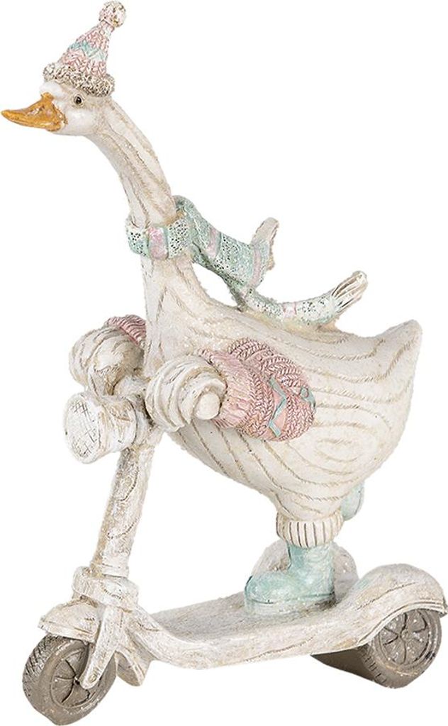 Clayre & Eef Figur Gans 14x6x19 cm Weiß Blau Kunststoff