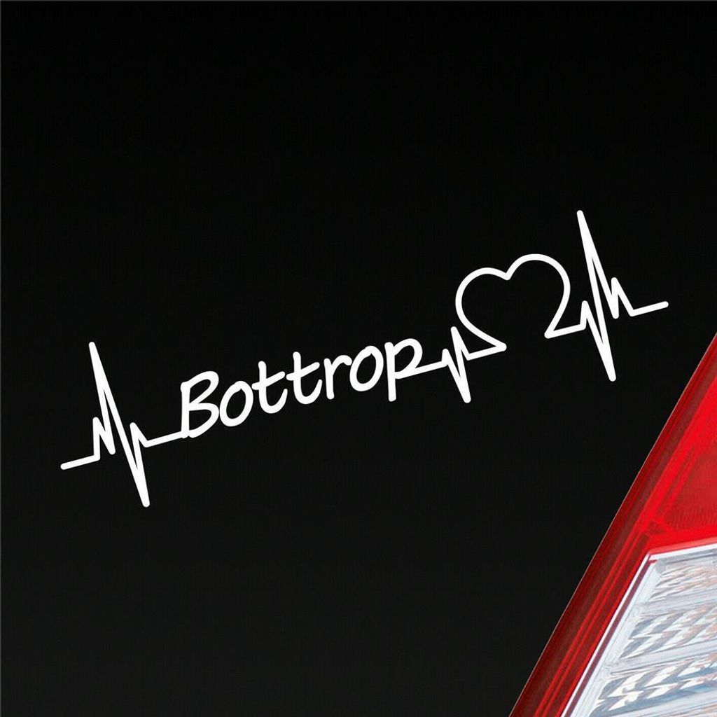 Auto Aufkleber Bottrop Herz Herzschlag 19x5 cm Weiss Glanz Sticker Heckscheibenaufkleber