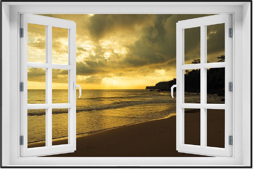 Wallario Wandbild mit Fenster-Illusion: Badestrand auf den Produktbild 