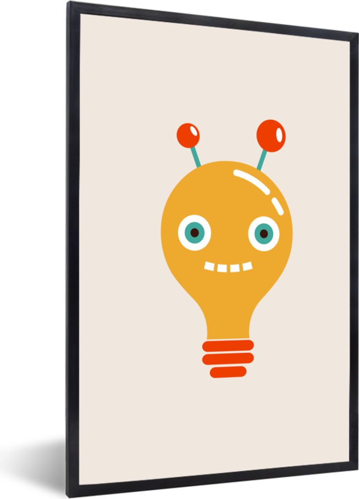 MuchoWow MuchoWow Gerahmtes Poster Roboter - Glühbirne - Gesicht - Antenne - Kinder 20x30 cm - Poster mit zchwarzem Bilderrahmen - Drucken - B...