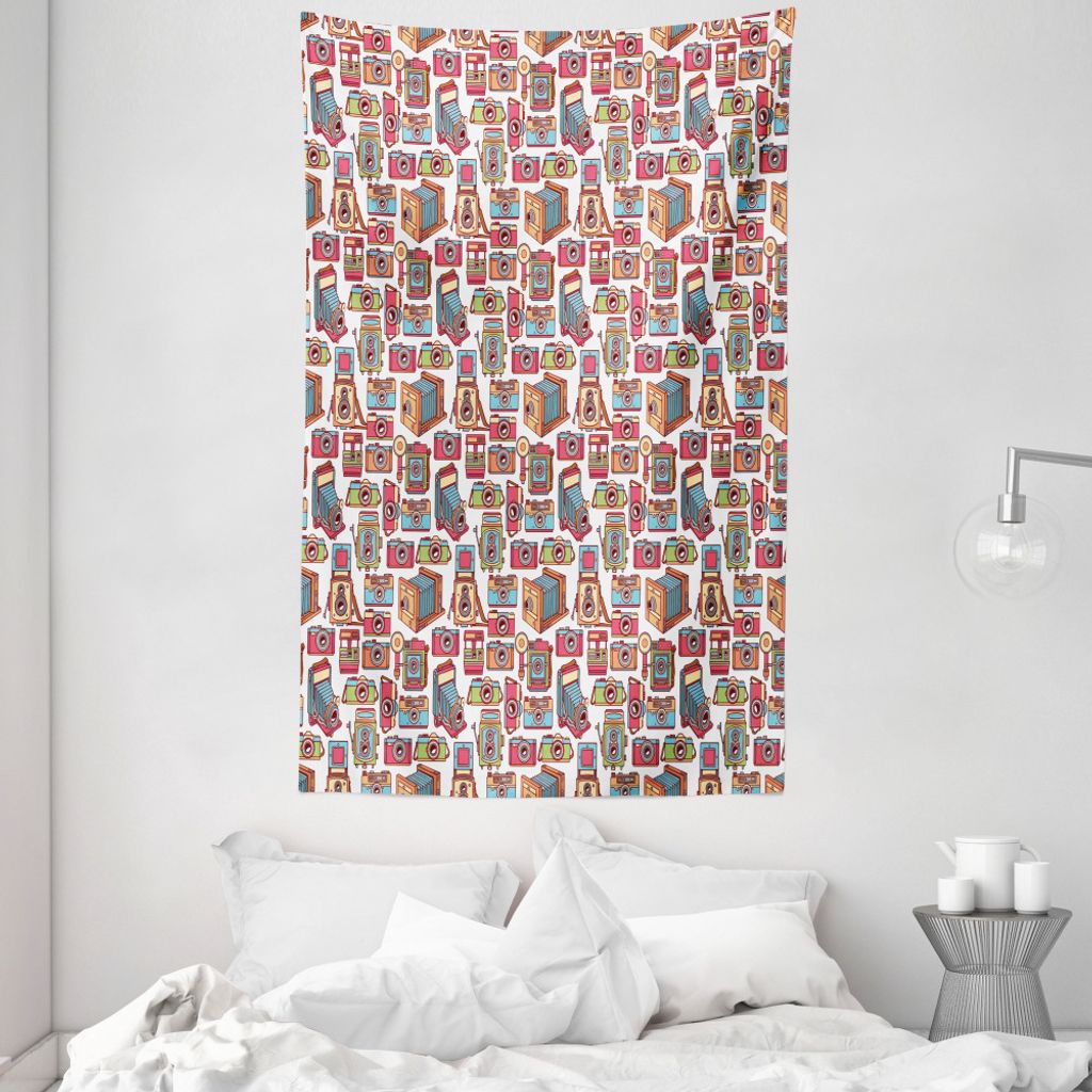 ABAKUHAUS Kamera Wandteppich und Tagesdecke, Buntes Film Retro-Muster aus Weiches Mikrofaser Stoff Waschbar ohne Verblassen Digitaldruck, 140 x 230...