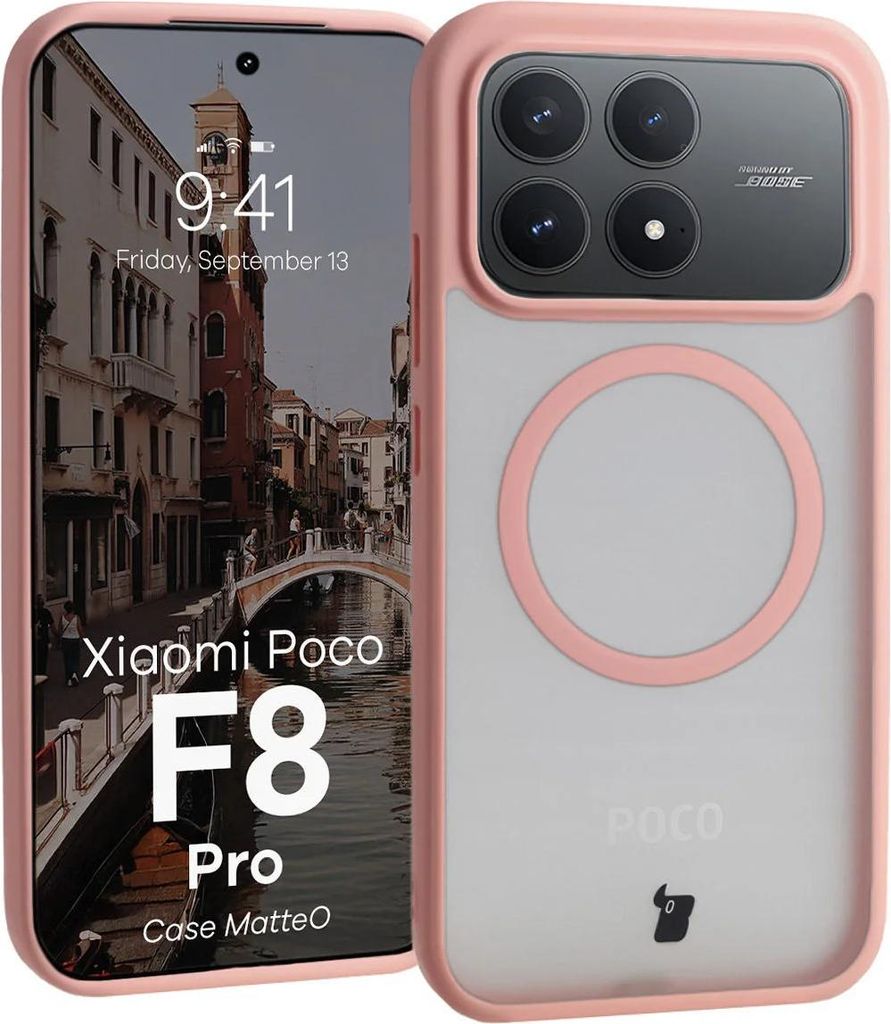 Handyhülle mit Magnetring für Xiaomi POCO F8 Pro, Bizon Case MatteO, Getönt-Hellrosa