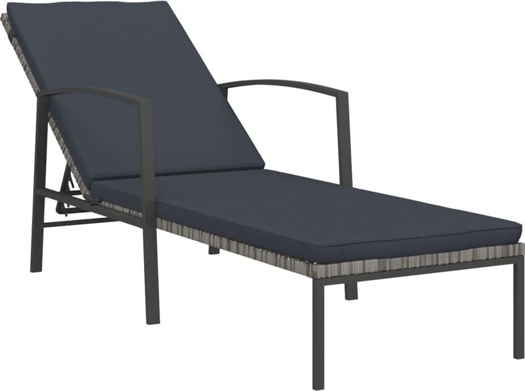 vidaXL Sonnenliege mit Auflage Poly Rattan Grau