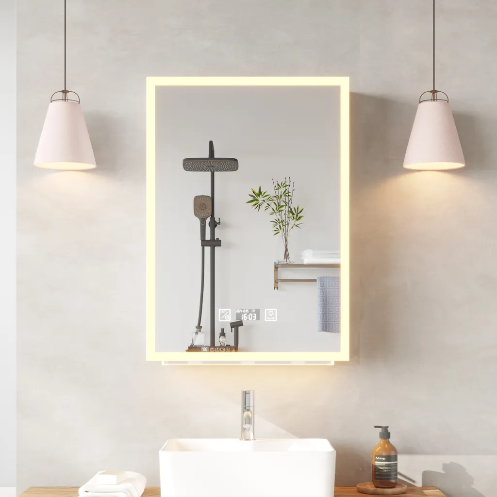 Armoire de toilette LED avec prise et éclairage tricolore 1 porte blanc