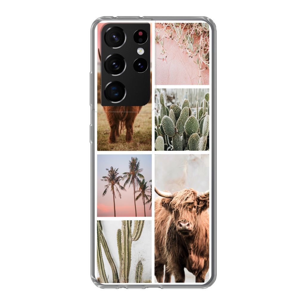 MuchoWow Handyhülle Schutzhülle Hülle für Samsung Galaxy S21 Ultra Schottischer Highlander - Sukkulente - Pastell Silikon Softcase Handy Hül...