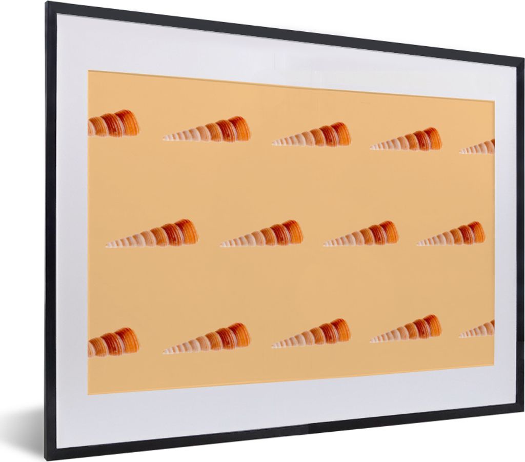 MuchoWow MuchoWow Gerahmtes Poster Muscheln - Muster - Orange 40x30 cm - Poster mit zchwarzem Bilderrahmen - Bilderrahmen - Poster im Rahmen