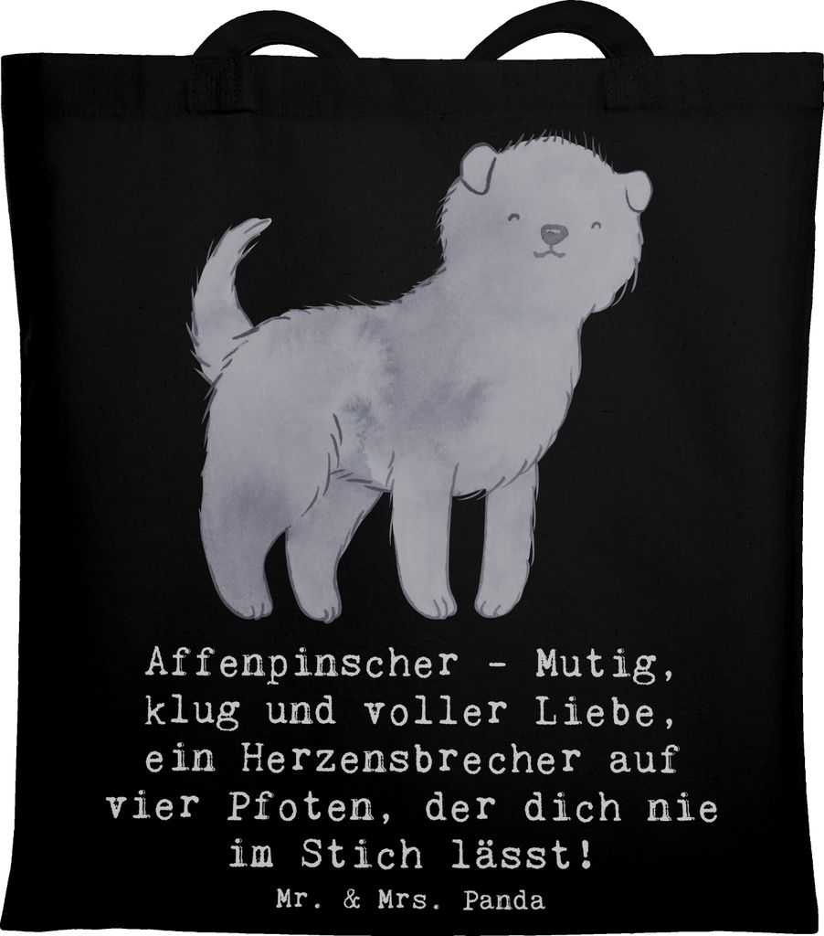 Mr. & Mrs. Panda Jutebeutel Affenpinscher Liebe - Schwarz - Geschenk, Einkaufstasche, Tote Bag, Hunde, kleiner Hund, Hunderasse, Herzensbrecher, zo...