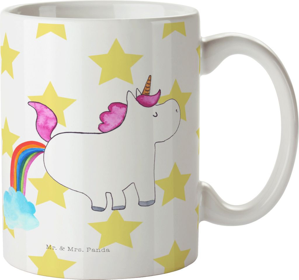 Mr. & Mrs. Panda Kaffeebecher Einhorn Pupsen - Weiß - Geschenk, Regenbogen, Trinkbecher, Teetasse, Lustig, Keramiktasse, Freundin, Pups, Bedruckte...
