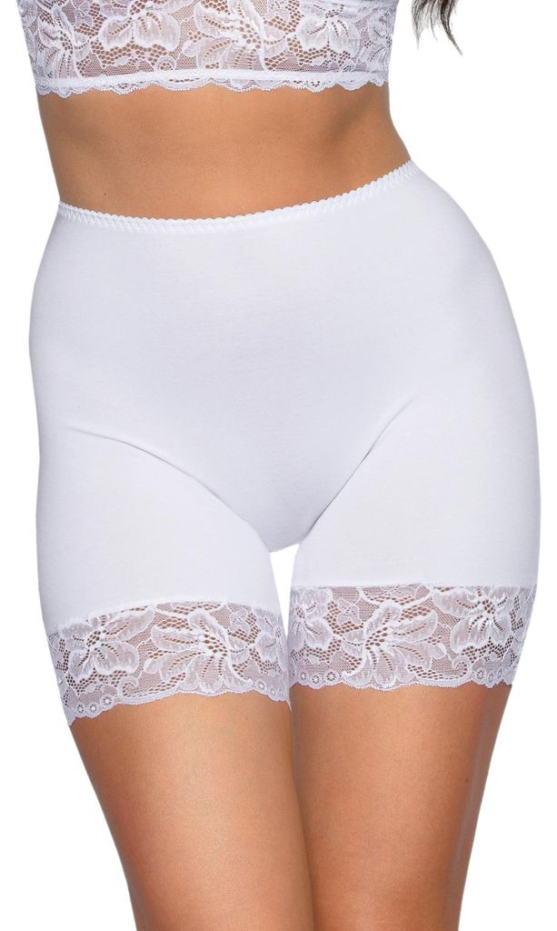 Alkato Damen Longpants mit Spitze Unterhose mit Bein Miederpants Rock Boxershorts, Farbe: Weiß, Größe: M