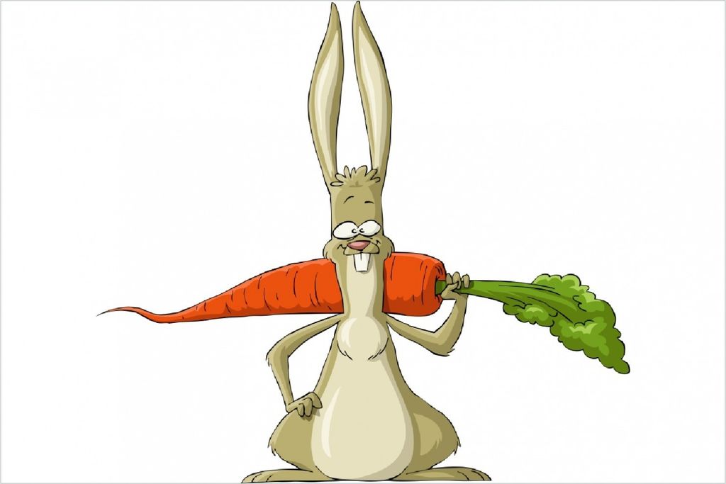 Wallario Poster - Lustiger Hase mit Möhre im Comic Stil, Kunstdruck Größe: 61 x 91,50 cm