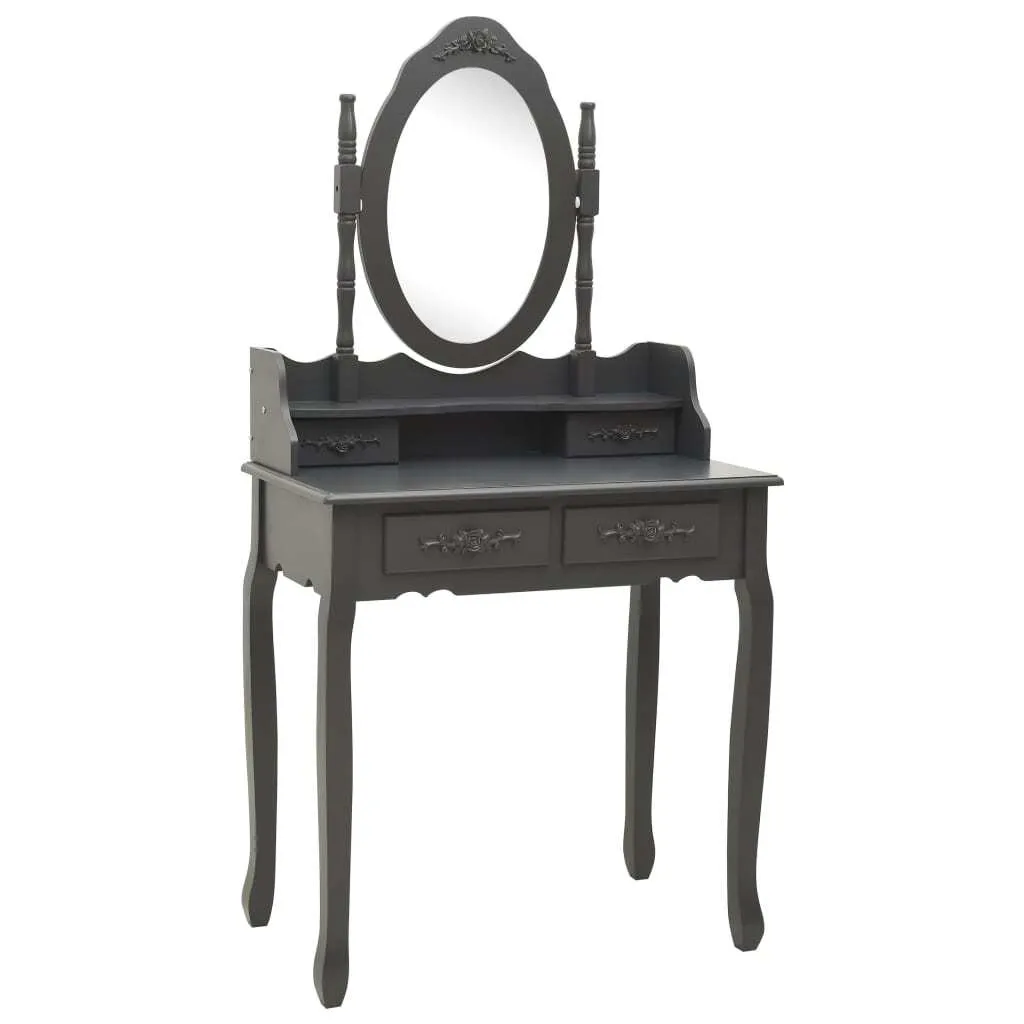 Coiffeuse Grise avec Miroir et Tabouret en Bois Massif pour la Chambre