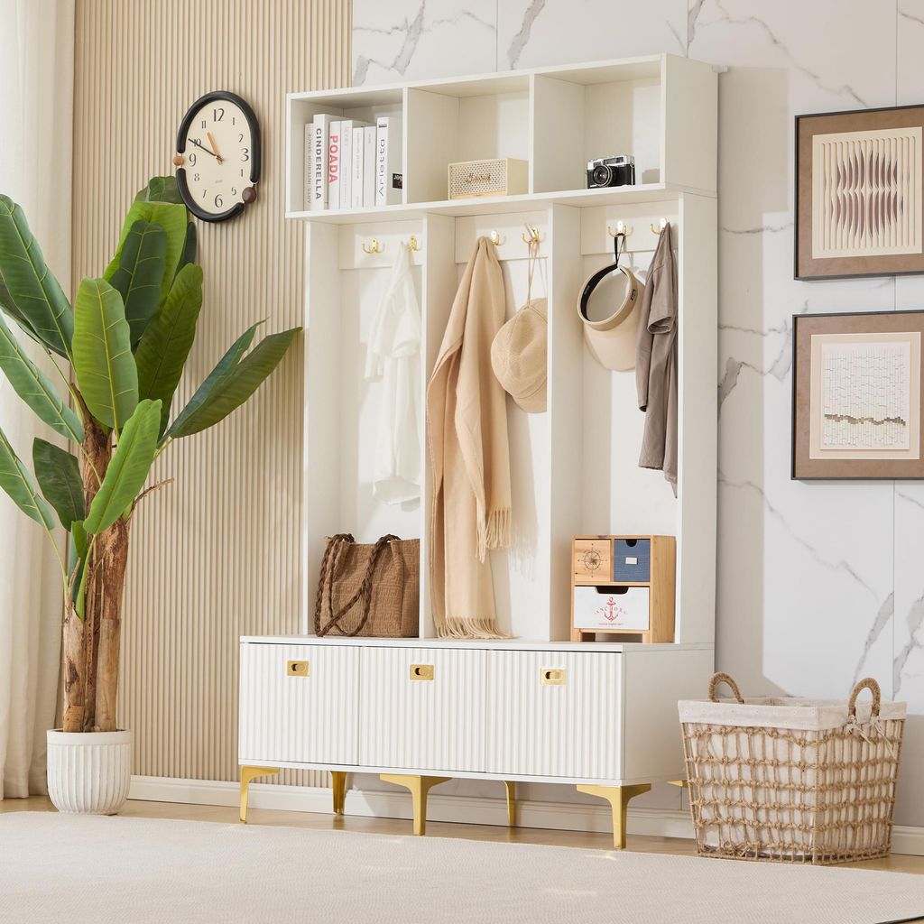 MODFU Meuble d’Entrée Blanc - Portemanteau Moderne avec Image du produit 