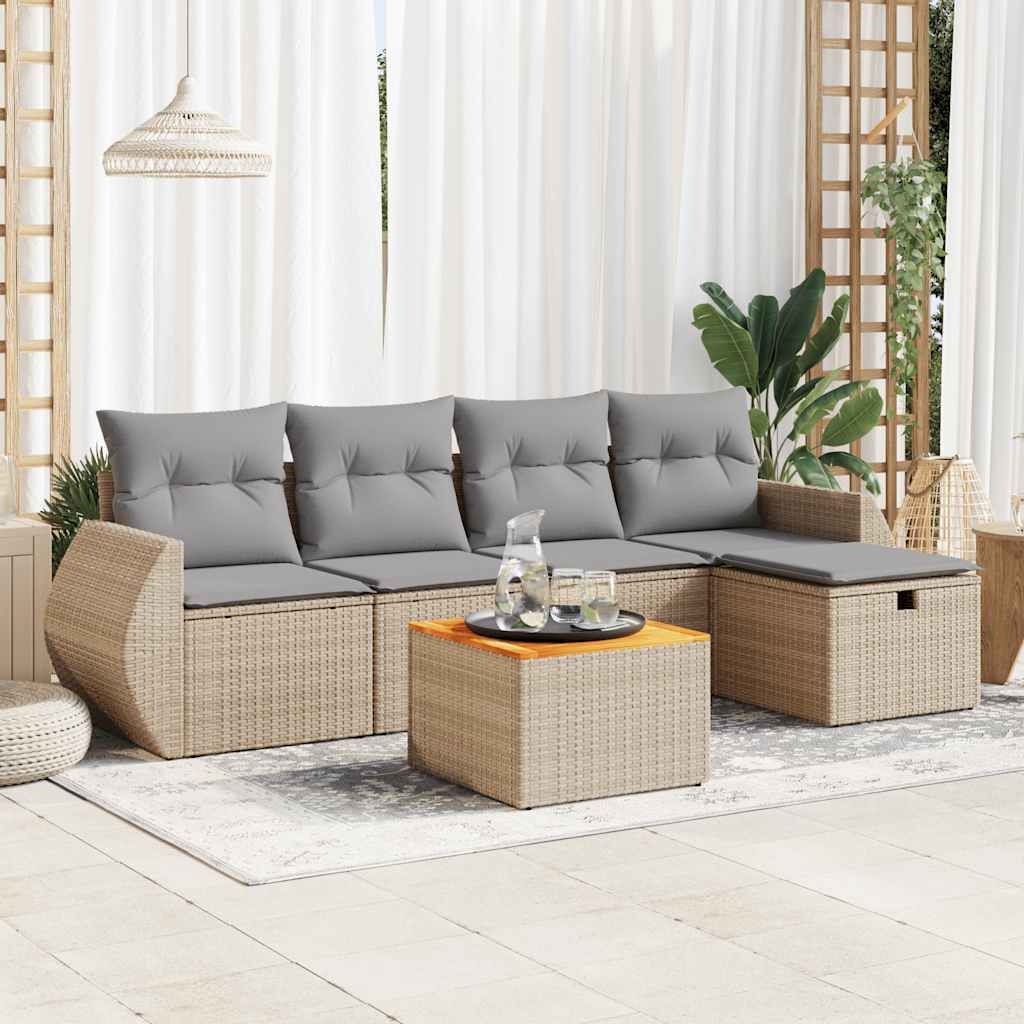 "2026 Promotion" 6-tlg. Garten-Sofagarnitur/Terrassenmöbel - mit Kissen - Beige Poly Rattan - Gartenmöbelset CC18045