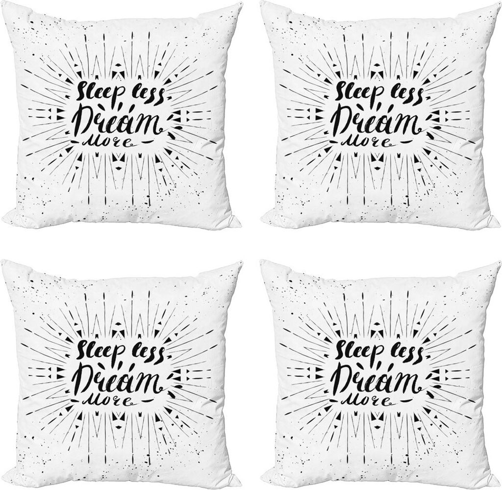 ABAKUHAUS Sprichwort Kissenbezug Set (4 Stück), Schlaf Weniger Traum Mehr Text, Moderner Doppelseitiger Digitaldruck, 60 cm x 60 cm, Schwarz und w...