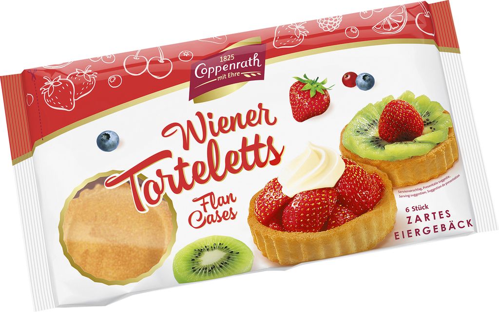 A package of Coppenrath Wiener Torteletts with images of the tarts and fruit.