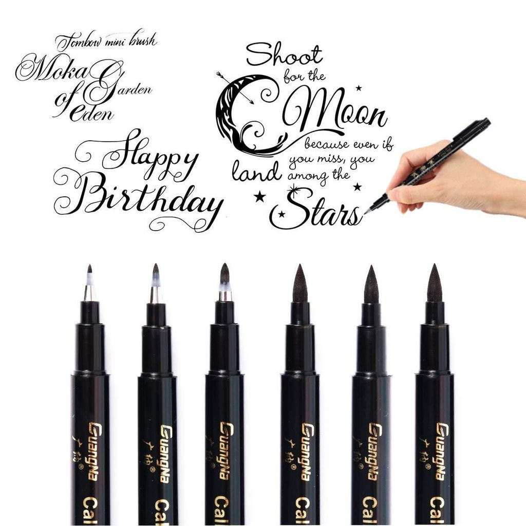 Kalligrafiestifte, Handlettering-Stifte, Kalligrafiestift-Set, 6 schwarze Faserstifte, Pinselstifte für Handlettering, Zeichnen, Bullet Journaling...