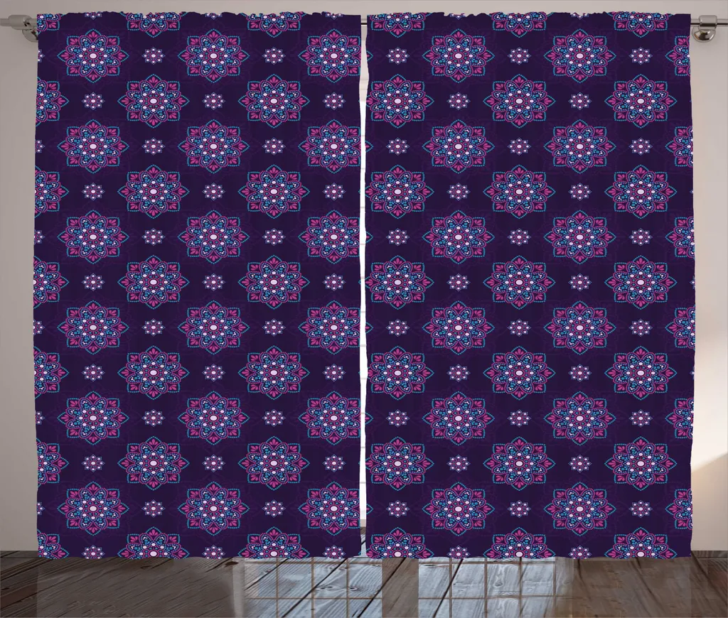 ABAKUHAUS Rideau Mandala Rustique Violet et Bleu à Crochet 280x225cm
