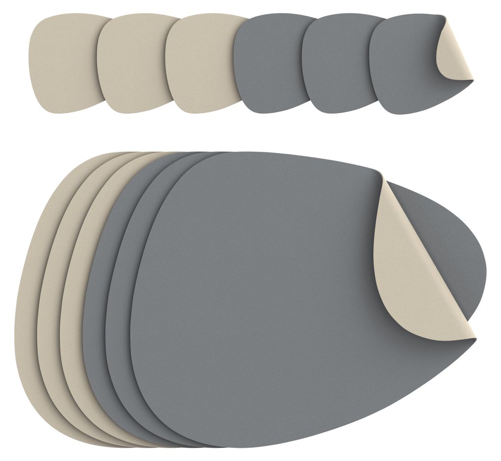 Arendo Tischset oval 12-teilig aus Kunstleder, 6 Platzsets Produktbild 