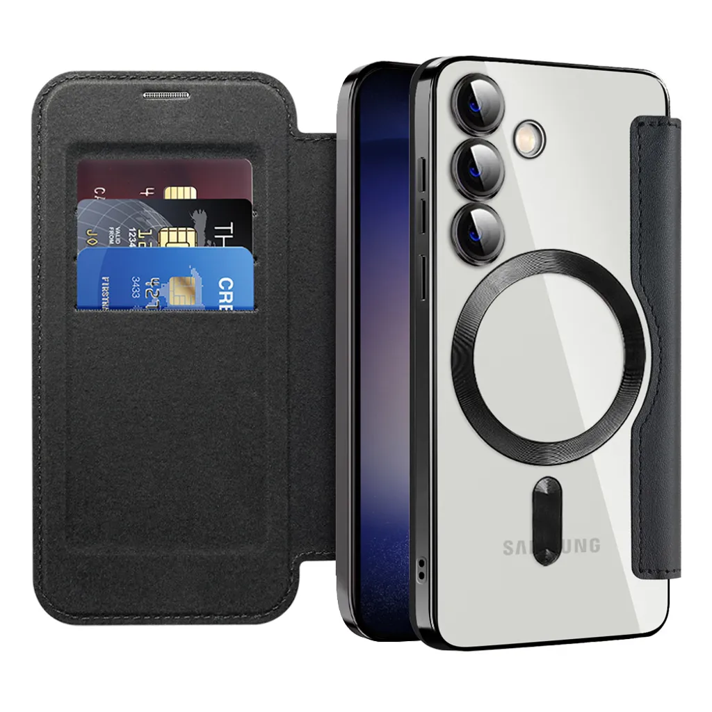 Custodia Samsung Galaxy S25 MagSafe Trasparente con Portacarte in Pelle