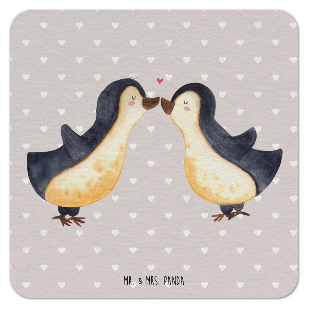 Mr. & Mrs. Panda Tischuntersetzer Pinguin Liebe 100er Set - Grau Pastell - Geschenk, Hochzeitstag, glücklich, Getränkeuntersetzer, Freundin, Papp...