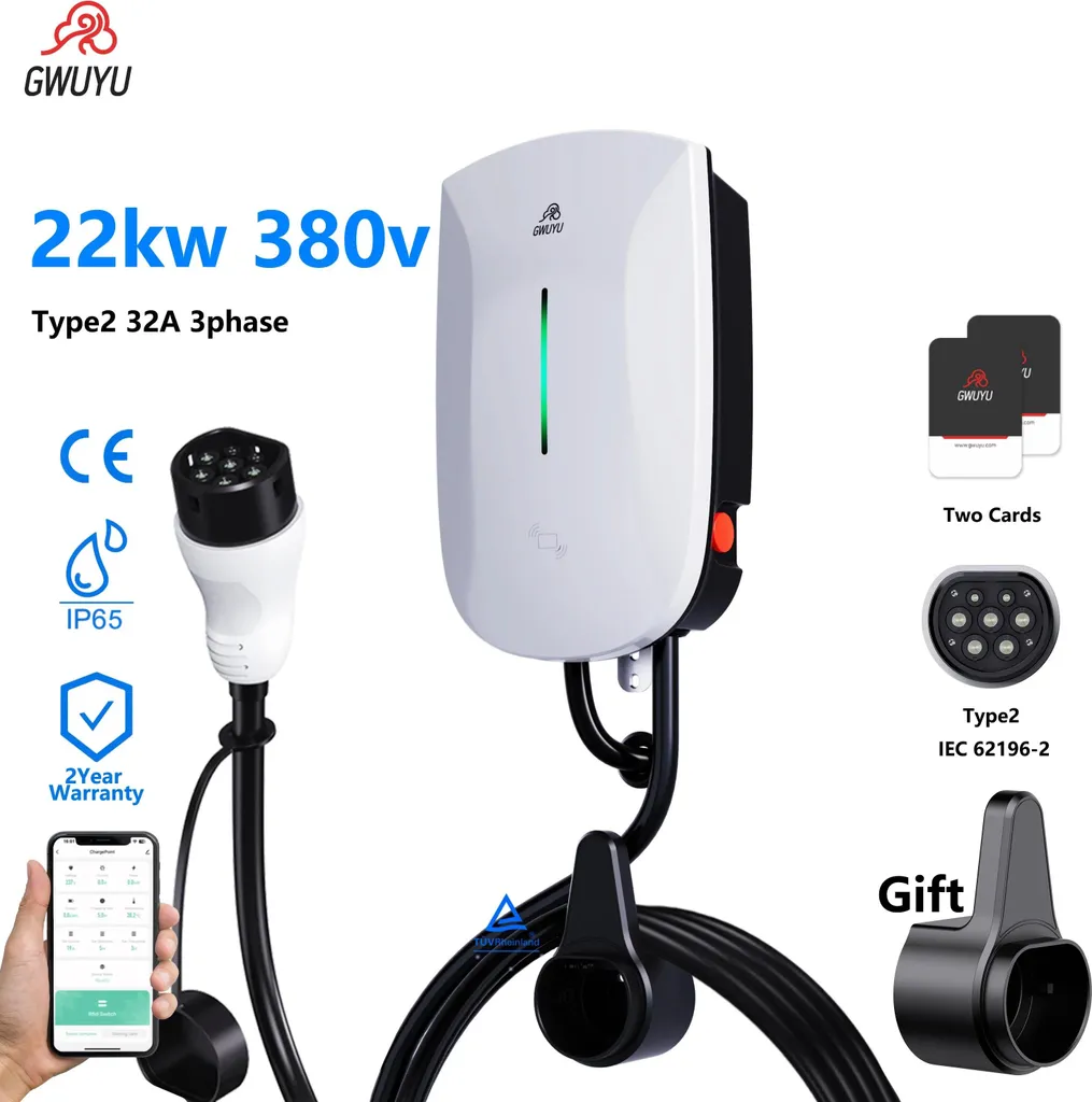 Chargeur EV Triphasé 22kW Type 2 - Borne de Recharge Rapide 32A Mobile - 2